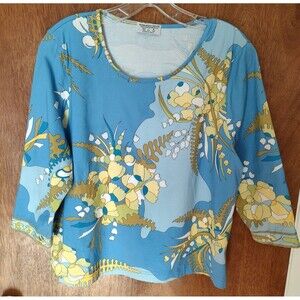 Averado Bessi sz 20 3/4 sleeve floral print top shirt 100% cotton made in Italy